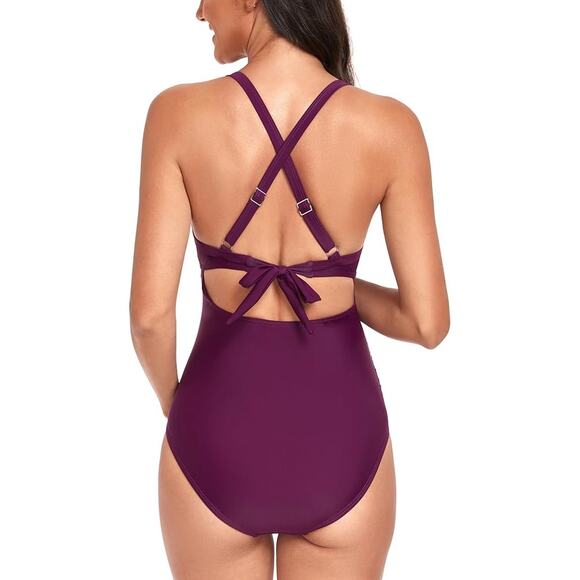 NWT New EastElegant Maternity Burgundy Cut-Out One Piece Swimsuit Size Medium - Picture 5 of 8